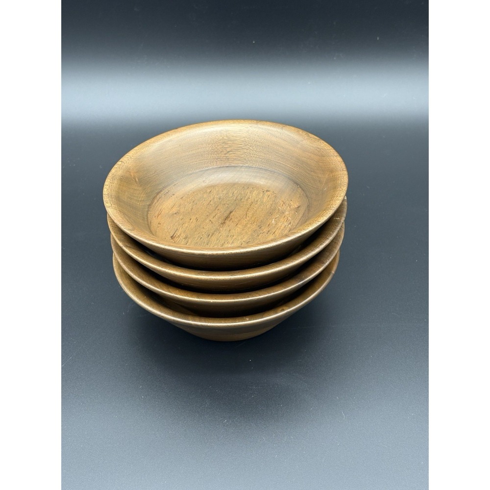 Set of 4 Vintage Kustom Kraft Walnut Wood Bowls Mid Century Modern